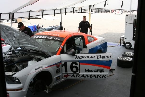 Ken Bjonnes' Modular Depot-liveried Mustang in the paddock, early SCT tuning era
